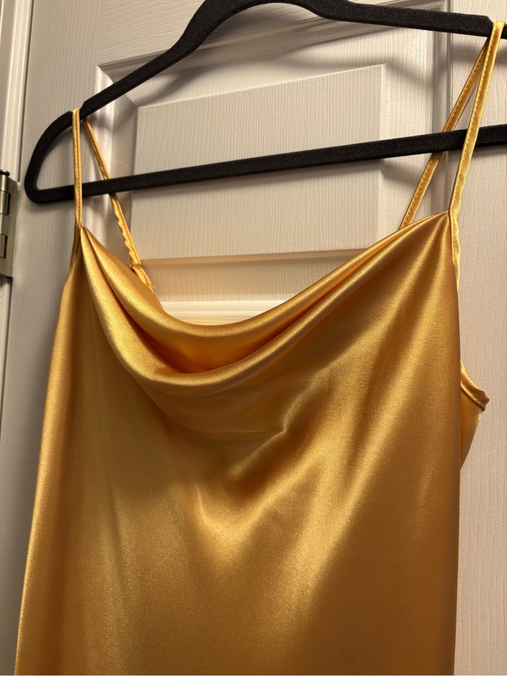 bebe Satin Cowl Neck Dress in Gold - Picture 3 of 3